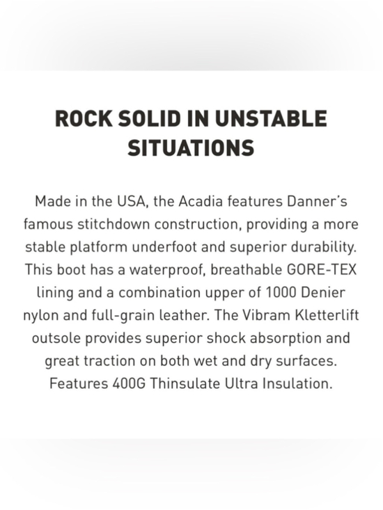 Danner Almost New Acadia 8” 400g full grain leather men’s 12 shock absorb boots main image 5